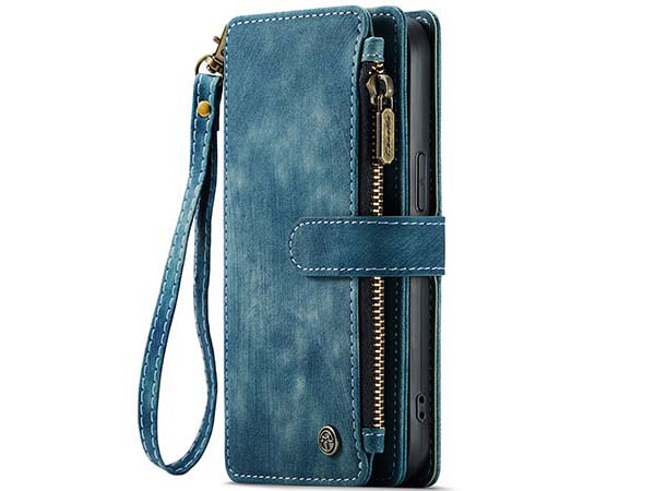 CaseMe Synthetic Leather Wallet Case with Zipper Pocket for iPhone 13 - Teal