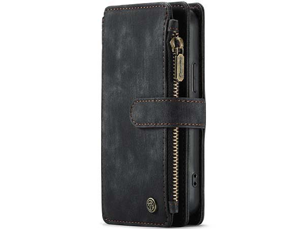 CaseMe Synthetic Leather Wallet Case with Zipper Pocket for iPhone 13 Mini - Charcoal