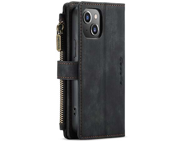 CaseMe Synthetic Leather Wallet Case with Zipper Pocket for iPhone 13 Mini - Charcoal