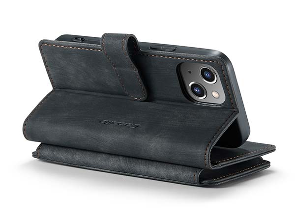 CaseMe Synthetic Leather Wallet Case with Zipper Pocket for iPhone 13 Mini - Charcoal