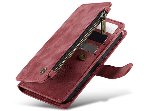 CaseMe Synthetic Leather Wallet Case with Zipper Pocket for iPhone 13 Mini - Blush Leather Wallet Case