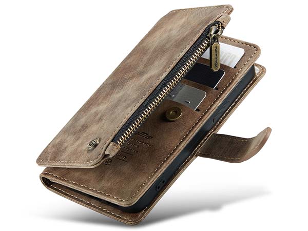 CaseMe Synthetic Leather Wallet Case with Zipper Pocket for iPhone 13 Mini - Desert Taupe Leather Wallet Case