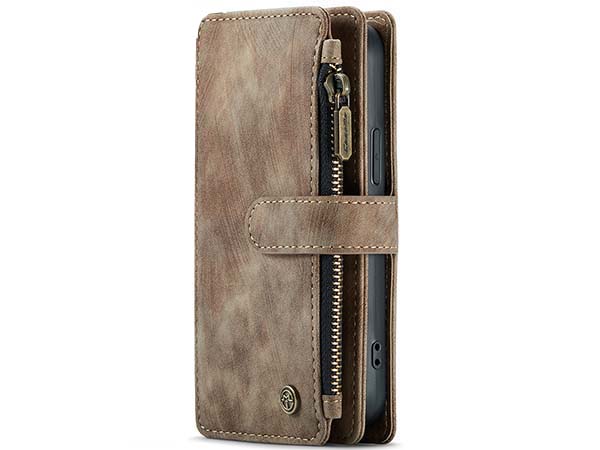 CaseMe Synthetic Leather Wallet Case with Zipper Pocket for iPhone 13 Mini - Desert Taupe