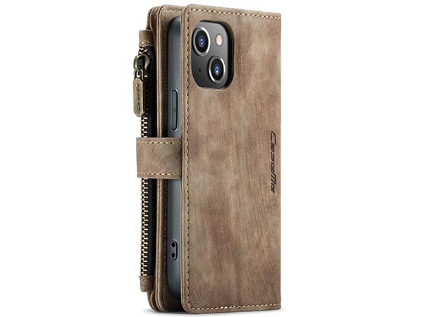CaseMe Synthetic Leather Wallet Case with Zipper Pocket for iPhone 13 Mini - Desert Taupe