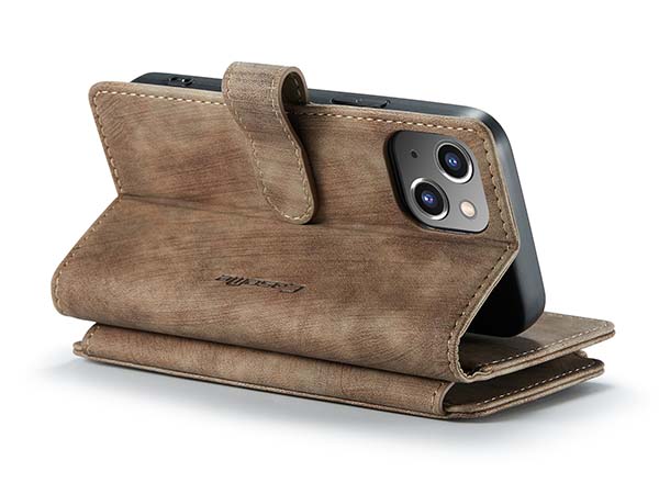 CaseMe Synthetic Leather Wallet Case with Zipper Pocket for iPhone 13 Mini - Desert Taupe