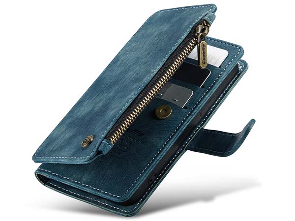 CaseMe Synthetic Leather Wallet Case with Zipper Pocket for iPhone 13 Mini - Teal Leather Wallet Case