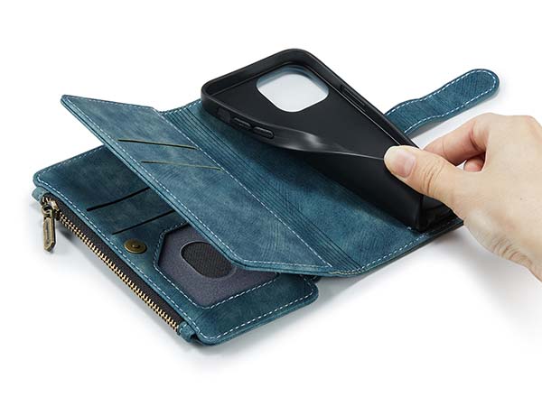 CaseMe Synthetic Leather Wallet Case with Zipper Pocket for iPhone 13 Mini - Teal