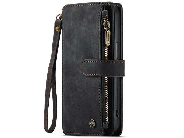 CaseMe Synthetic Leather Wallet Case with Zipper Pocket for iPhone 13 Pro - Charcoal