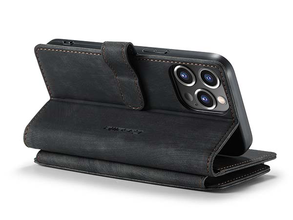 CaseMe Synthetic Leather Wallet Case with Zipper Pocket for iPhone 13 Pro - Charcoal