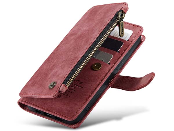 CaseMe Synthetic Leather Wallet Case with Zipper Pocket for iPhone 13 Pro - Blush Leather Wallet Case
