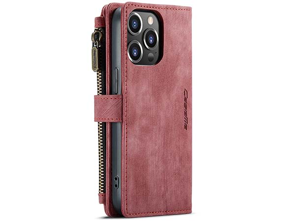 CaseMe Synthetic Leather Wallet Case with Zipper Pocket for iPhone 13 Pro - Blush