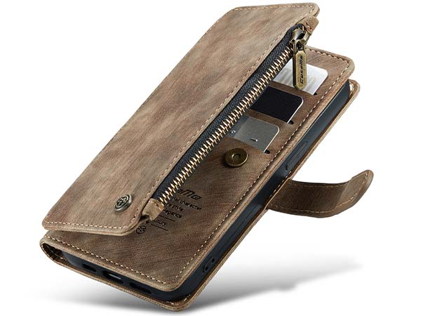 CaseMe Synthetic Leather Wallet Case with Zipper Pocket for iPhone 13 Pro - Desert Taupe Leather Wallet Case