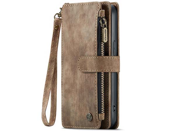 CaseMe Synthetic Leather Wallet Case with Zipper Pocket for iPhone 13 Pro - Desert Taupe