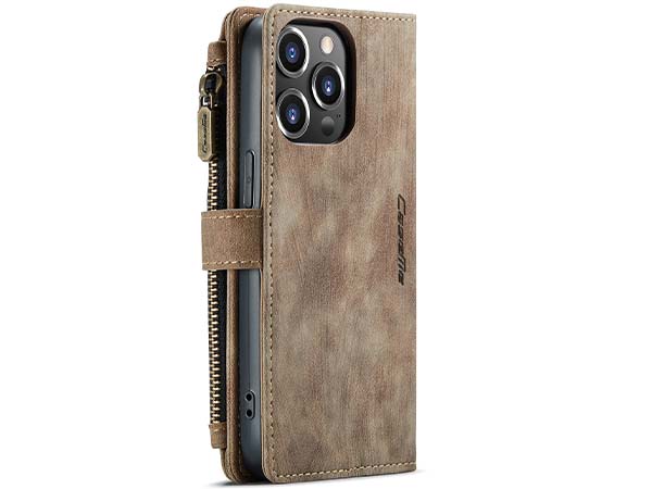 CaseMe Synthetic Leather Wallet Case with Zipper Pocket for iPhone 13 Pro - Desert Taupe