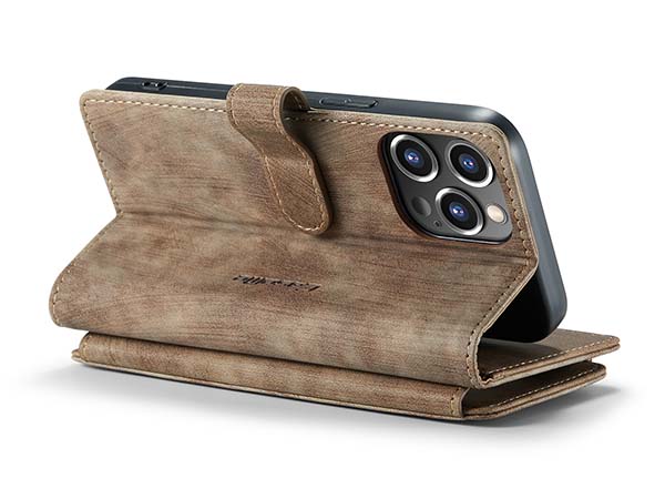 CaseMe Synthetic Leather Wallet Case with Zipper Pocket for iPhone 13 Pro - Desert Taupe