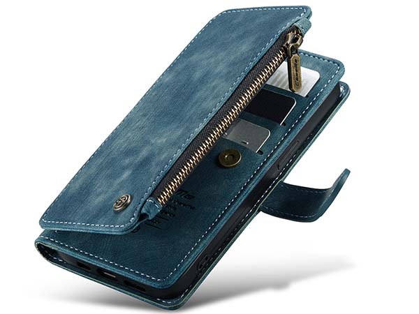 CaseMe Synthetic Leather Wallet Case with Zipper Pocket for iPhone 13 Pro - Teal Leather Wallet Case