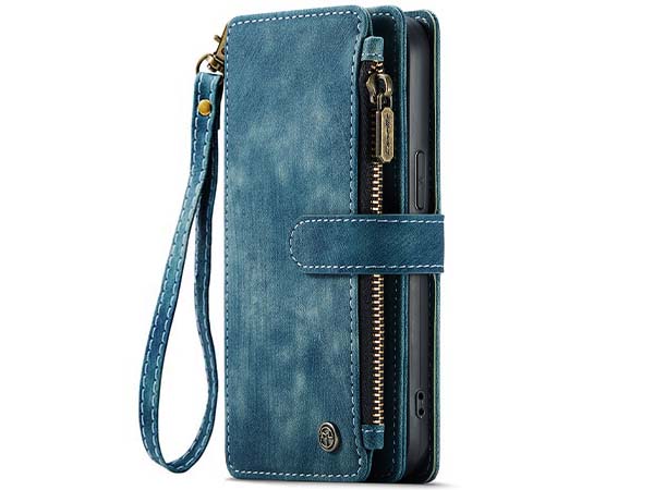 CaseMe Synthetic Leather Wallet Case with Zipper Pocket for iPhone 13 Pro - Teal
