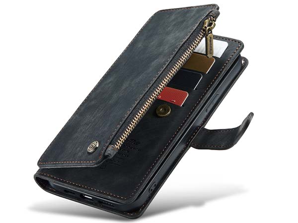 CaseMe Synthetic Leather Wallet Case with Zipper Pocket for iPhone 13 Pro Max - Charcoal Leather Wallet Case