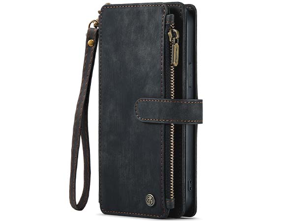 CaseMe Synthetic Leather Wallet Case with Zipper Pocket for iPhone 13 Pro Max - Charcoal