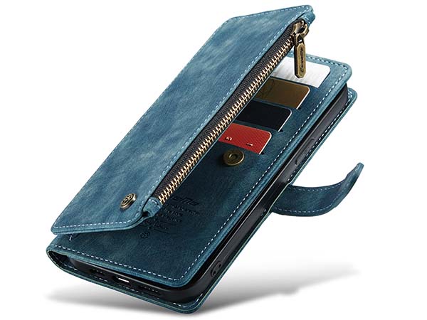 CaseMe Synthetic Leather Wallet Case with Zipper Pocket for iPhone 13 Pro Max - Teal Leather Wallet Case