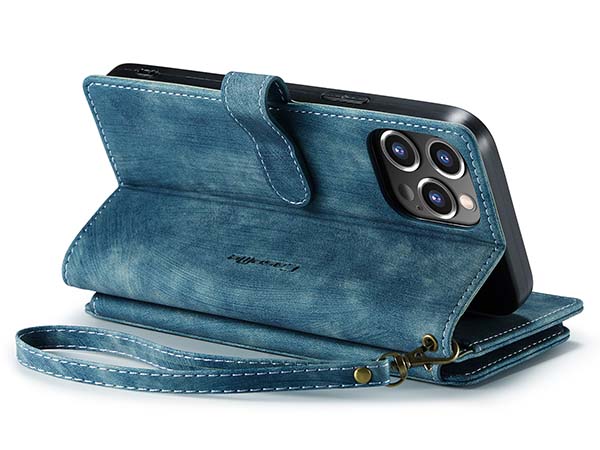 CaseMe Synthetic Leather Wallet Case with Zipper Pocket for iPhone 13 Pro Max - Teal