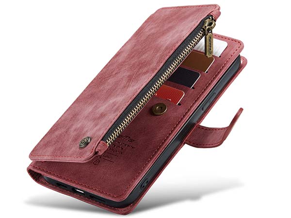 CaseMe Synthetic Leather Wallet Case with Zipper Pocket for iPhone 13 Pro Max - Blush Leather Wallet Case