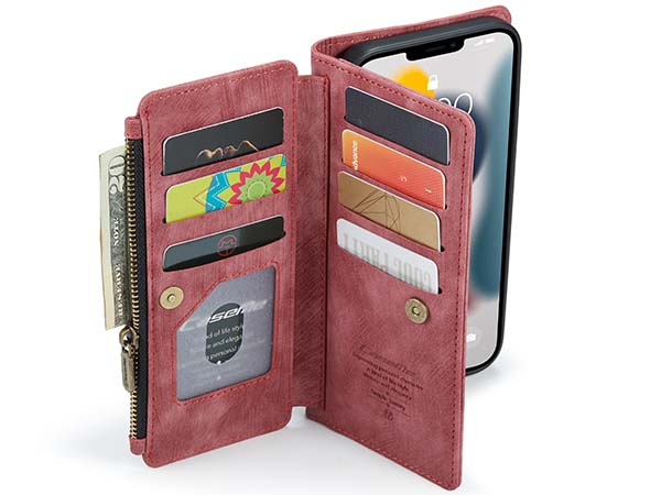 CaseMe Synthetic Leather Wallet Case with Zipper Pocket for iPhone 13 Pro Max - Blush