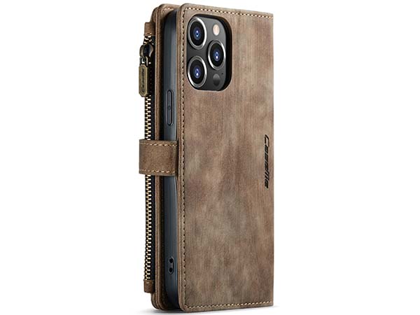 CaseMe Synthetic Leather Wallet Case with Zipper Pocket for iPhone 13 Pro Max - Desert Taupe