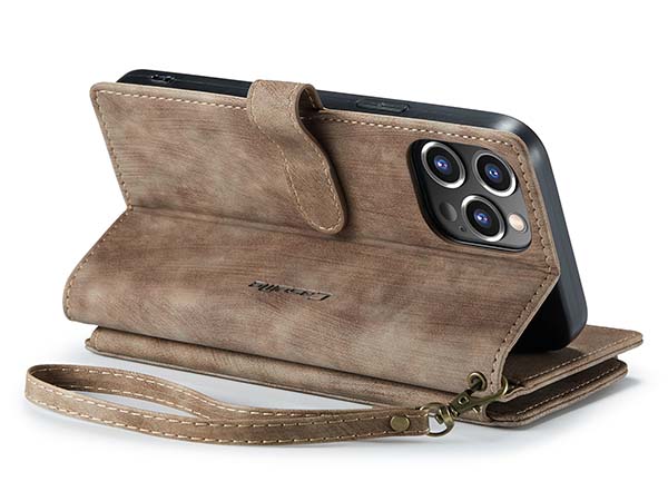 CaseMe Synthetic Leather Wallet Case with Zipper Pocket for iPhone 13 Pro Max - Desert Taupe