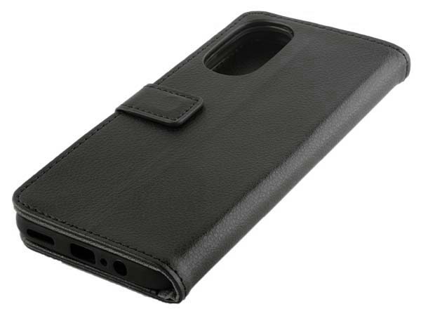 Synthetic Leather Wallet Case with Stand for Motorola Moto G82 - Black Leather Wallet Case