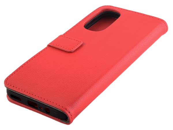 Synthetic Leather Wallet Case with Stand for Motorola Moto G82 - Red Leather Wallet Case