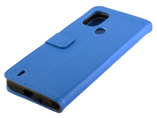 Synthetic Leather Wallet Case with Stand for Nokia C21 Plus - Blue Leather Wallet Case