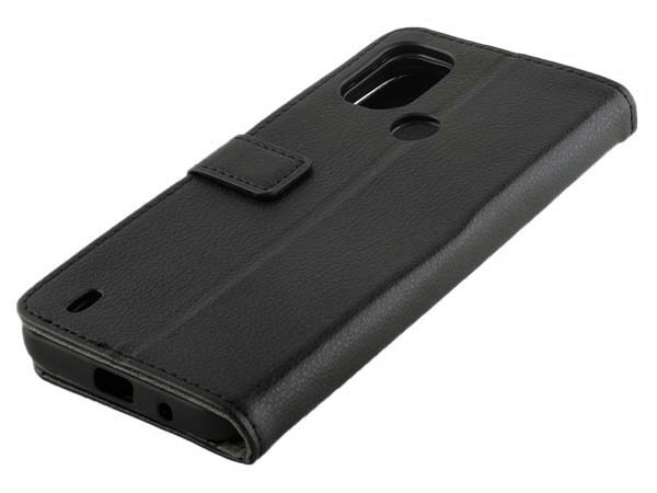 Synthetic Leather Wallet Case with Stand for Nokia C21 Plus - Black Leather Wallet Case