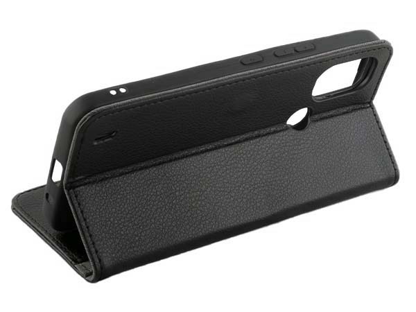 Synthetic Leather Wallet Case with Stand for Nokia C21 Plus - Black