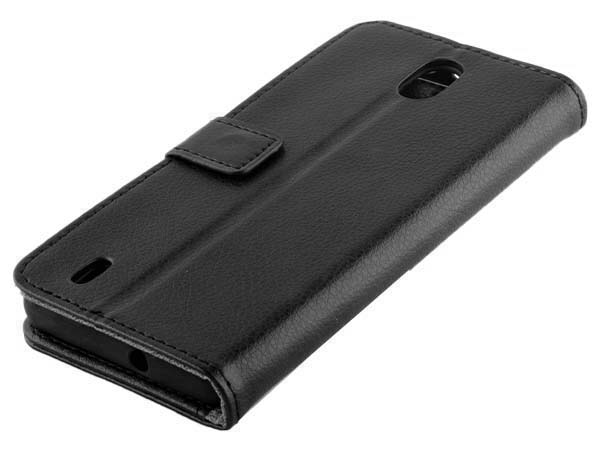Synthetic Leather Wallet Case with Stand for Nokia C01 Plus - Black Leather Wallet Case