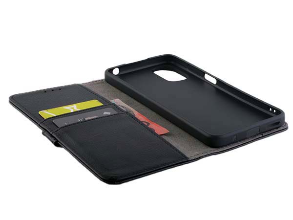 Synthetic Leather Wallet Case with Stand for Motorola Moto E32 - Black