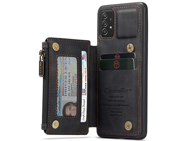 CaseMe Synthetic Leather Case with Back Zipper Pocket for Samsung Galaxy A33 - Charcoal Leather Wallet Case