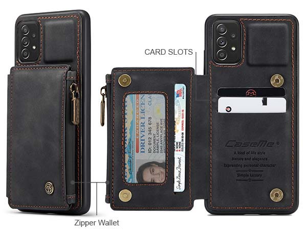 CaseMe Synthetic Leather Case with Back Zipper Pocket for Samsung Galaxy A33 - Charcoal