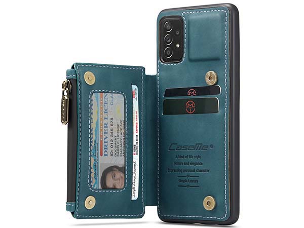CaseMe Synthetic Leather Case with Back Zipper Pocket for Samsung Galaxy A33 - Teal Leather Wallet Case