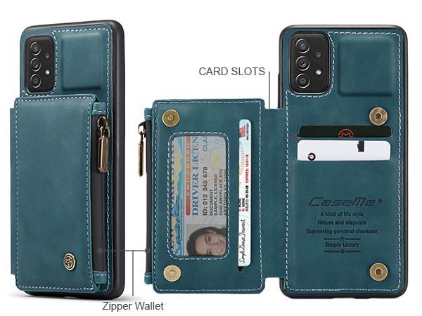 CaseMe Synthetic Leather Case with Back Zipper Pocket for Samsung Galaxy A33 - Teal