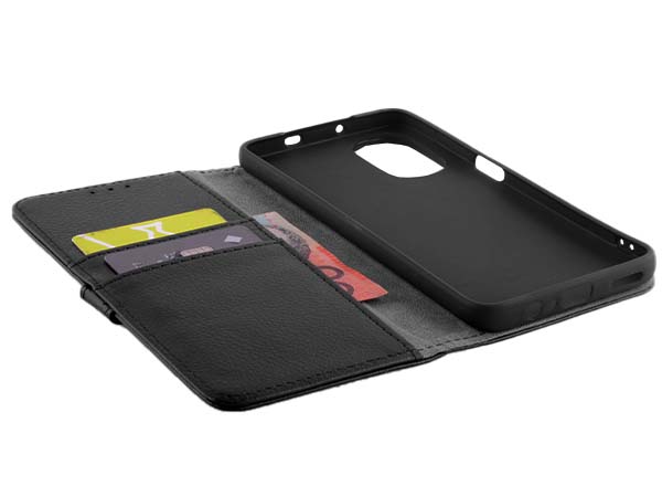 Synthetic Leather Wallet Case with Stand for Motorola Moto G82 - Black