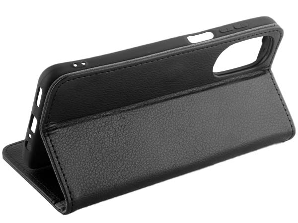 Synthetic Leather Wallet Case with Stand for Motorola Moto G82 - Black