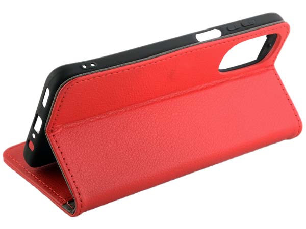 Synthetic Leather Wallet Case with Stand for Motorola Moto G82 - Red