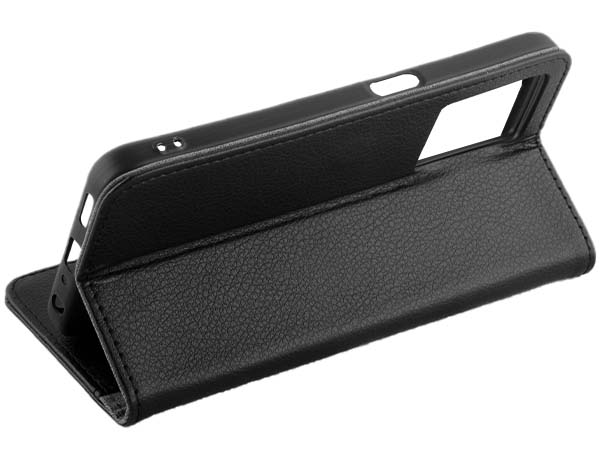 Synthetic Leather Wallet Case with Stand for OPPO A77 (2022) - Black