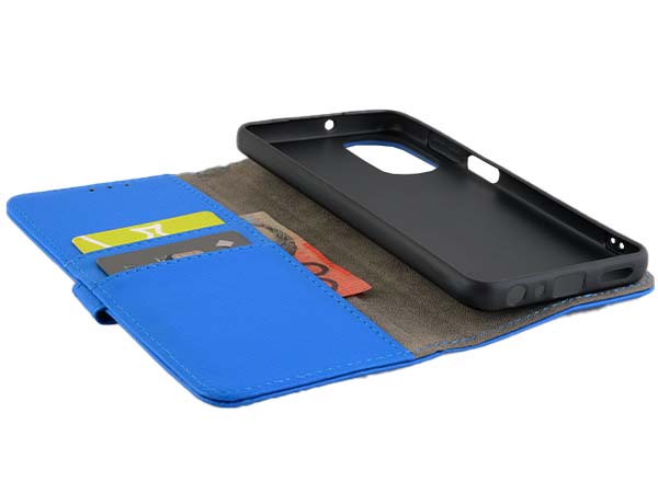 Synthetic Leather Wallet Case with Stand for Motorola Moto G62 - Blue