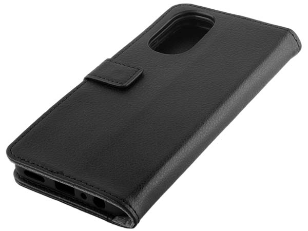 Synthetic Leather Wallet Case with Stand for Motorola Moto G62 - Black Leather Wallet Case