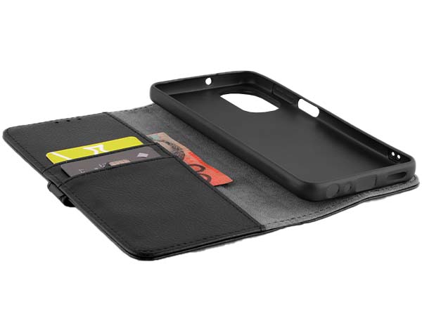 Synthetic Leather Wallet Case with Stand for Motorola Moto G62 - Black