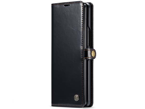CaseMe Slim Synthetic Leather Wallet Case with Stand for Samsung Galaxy Z Fold4 - Black Leather Wallet Case