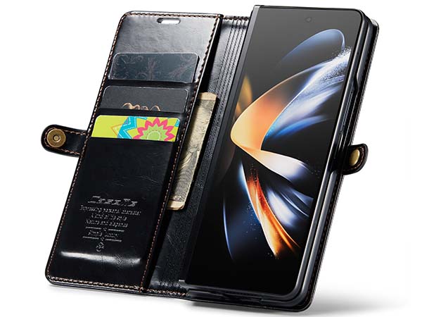 CaseMe Slim Synthetic Leather Wallet Case with Stand for Samsung Galaxy Z Fold4 - Black