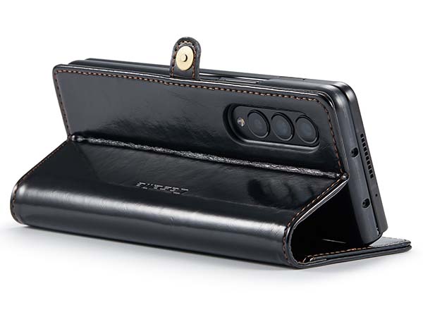 CaseMe Slim Synthetic Leather Wallet Case with Stand for Samsung Galaxy Z Fold4 - Black